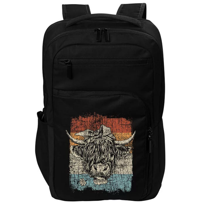 Scottish Highland Cow Cattle Hairy Cow Flowers Woman Impact Tech Backpack