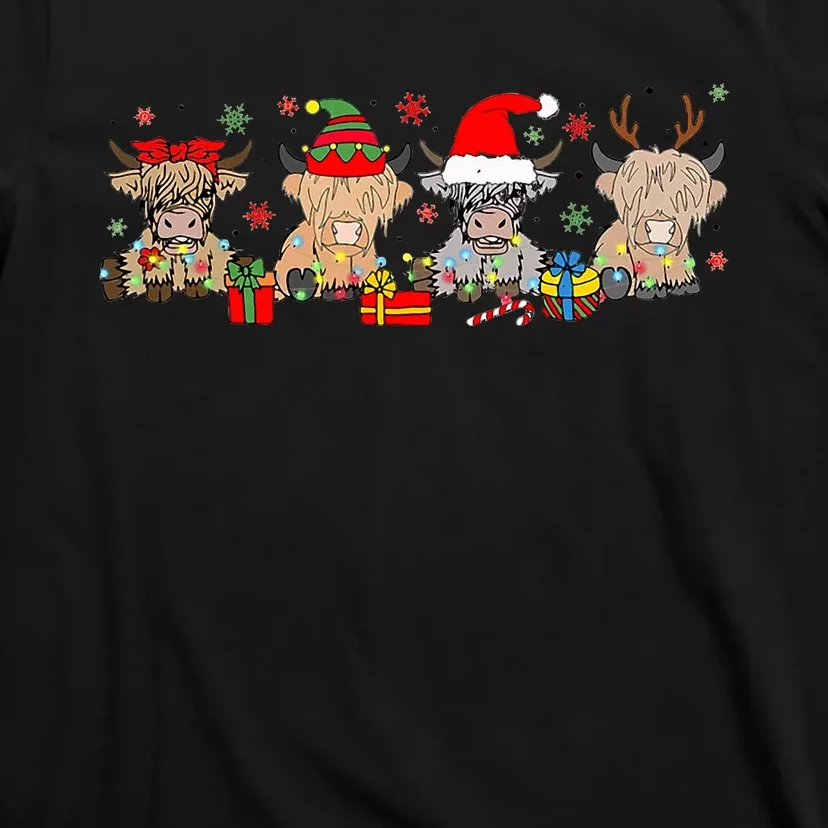 Scottish Highland Cow Christmas Tree Funny Cow Lover Xmas T-Shirt