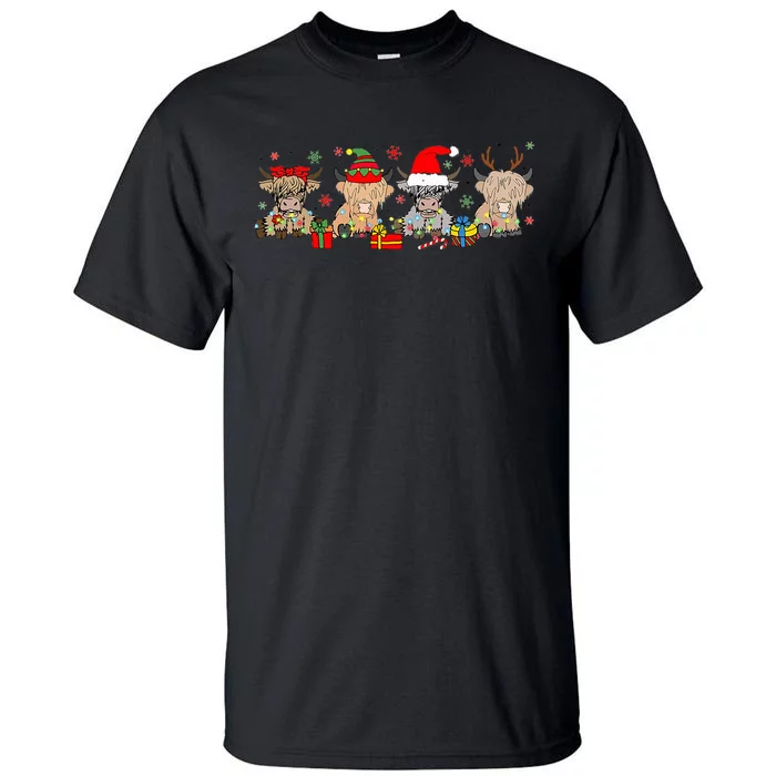 Scottish Highland Cow Christmas Tree Funny Cow Lover Xmas Tall T-Shirt