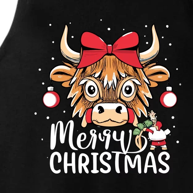 Scottish Highland Cow Merry Christmas Snow Ladies Tri-Blend Wicking Tank