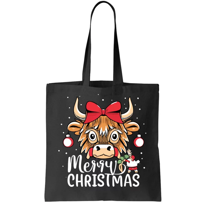 Scottish Highland Cow Merry Christmas Snow Tote Bag