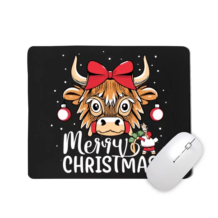 Scottish Highland Cow Merry Christmas Snow Mousepad