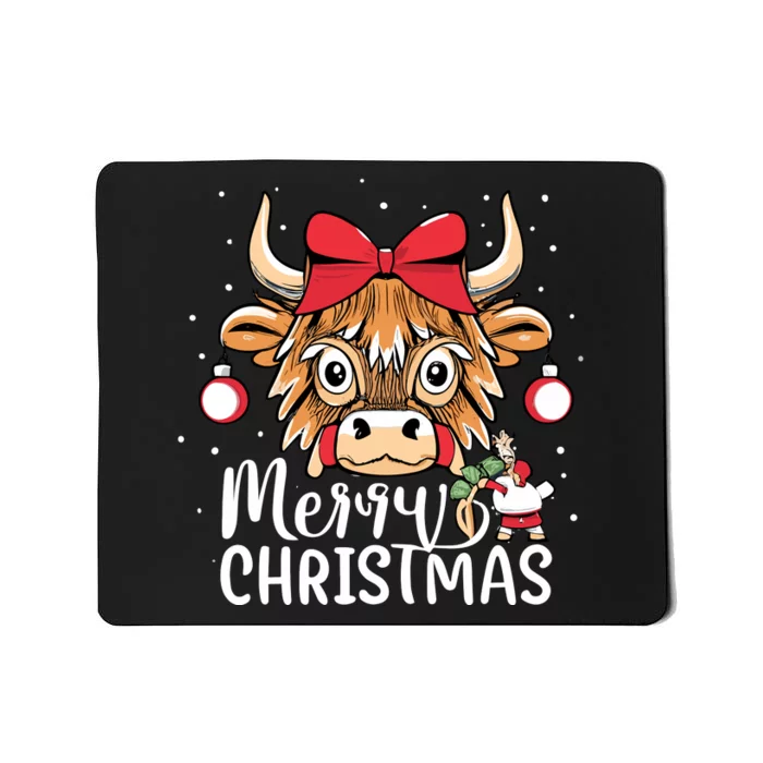 Scottish Highland Cow Merry Christmas Snow Mousepad