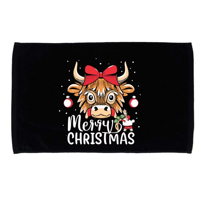 Scottish Highland Cow Merry Christmas Snow Microfiber Hand Towel