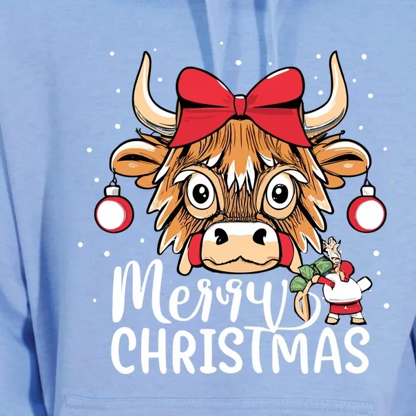 Scottish Highland Cow Merry Christmas Snow Unisex Surf Hoodie