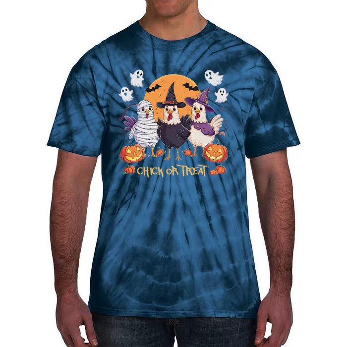 Spooky Halloween Chicken Pumpkin Farm Chick Or Treat Tie-Dye T-Shirt