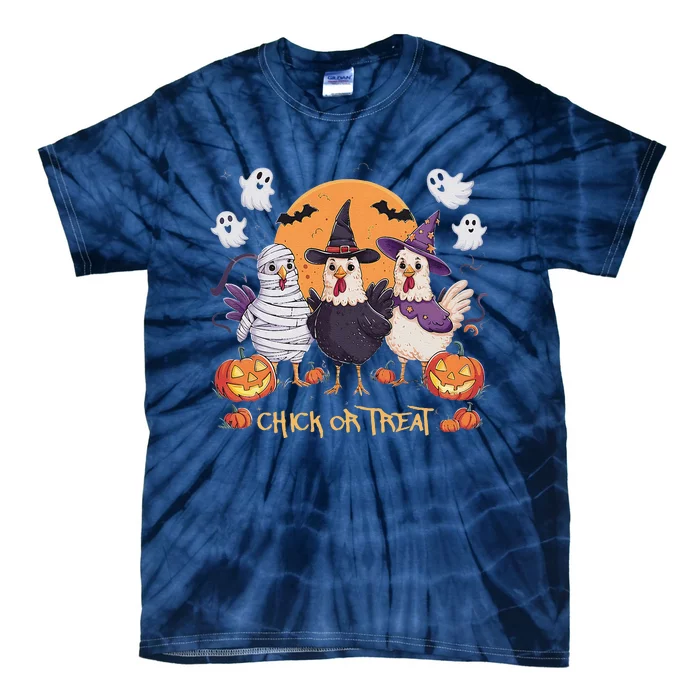 Spooky Halloween Chicken Pumpkin Farm Chick Or Treat Tie-Dye T-Shirt