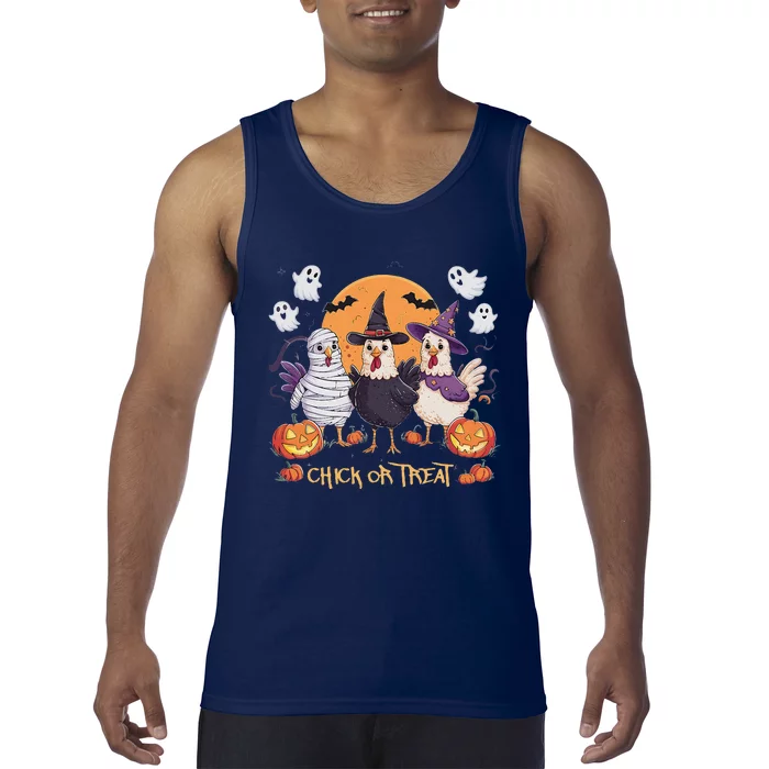 Spooky Halloween Chicken Pumpkin Farm Chick Or Treat Tank Top