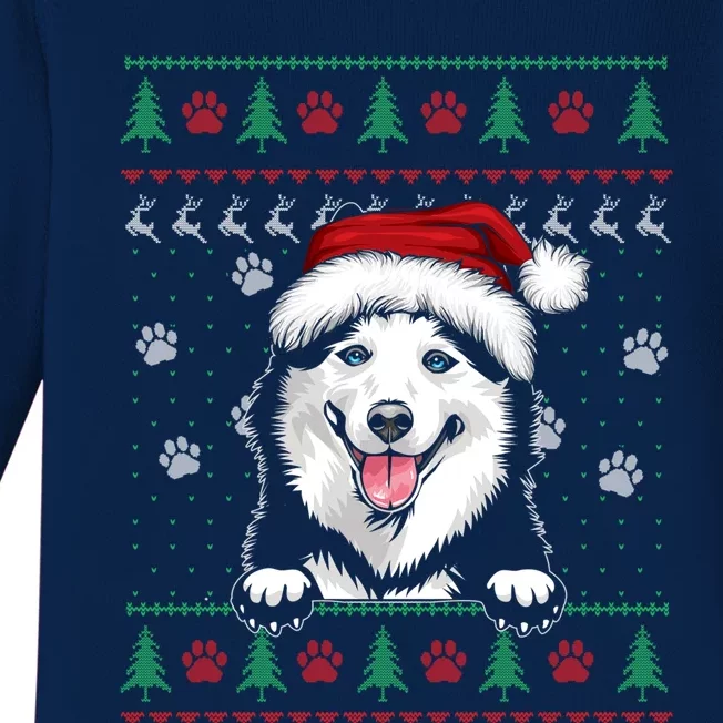 Siberian Husky Christmas Ugly Sweater Funny Dog Lover Great Gift Baby Long Sleeve Bodysuit