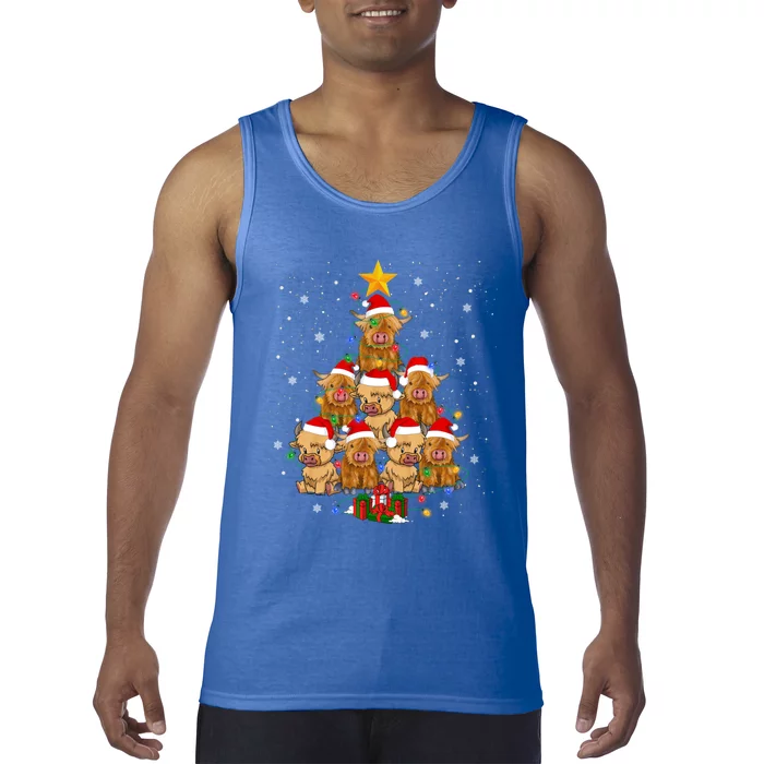 Scottish Highland Cow Christmas Tree Funny Cow Lover Xmas Great Gift Tank Top