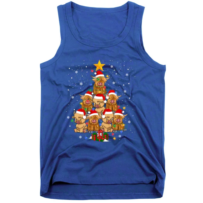 Scottish Highland Cow Christmas Tree Funny Cow Lover Xmas Great Gift Tank Top