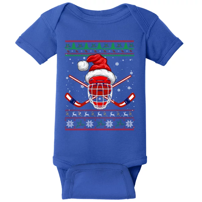 Santa Hockey Christmas Sweater Santa Hockey Player Great Gift Baby Bodysuit