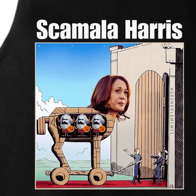 Scamala Harris Communism Trojan Horse Ladies Tri-Blend Wicking Tank