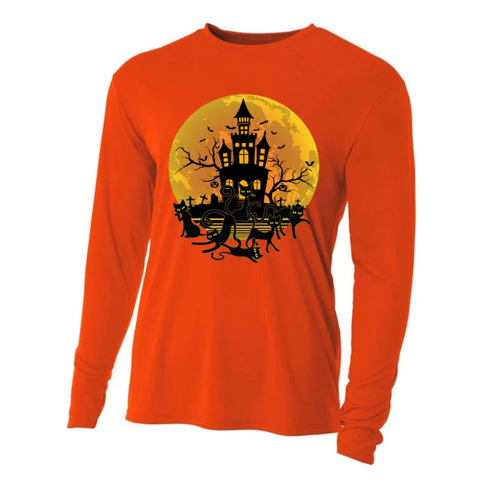 Spooky Halloween Castle Black Cats Cooling Performance Long Sleeve Crew