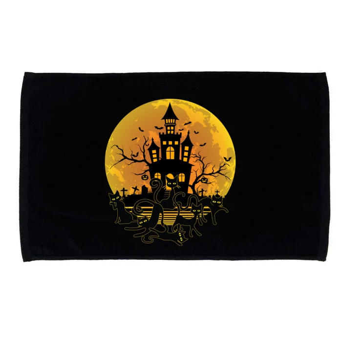 Spooky Halloween Castle Black Cats Microfiber Hand Towel