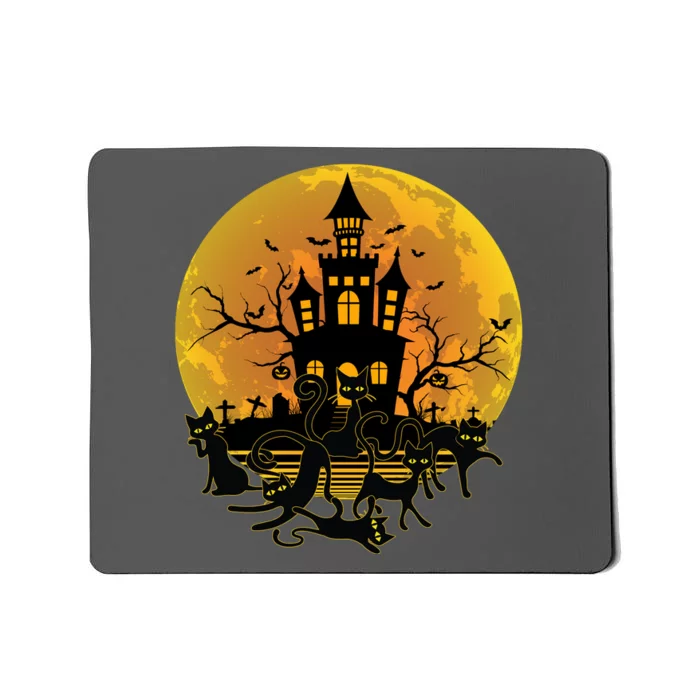 Spooky Halloween Castle Black Cats Mousepad