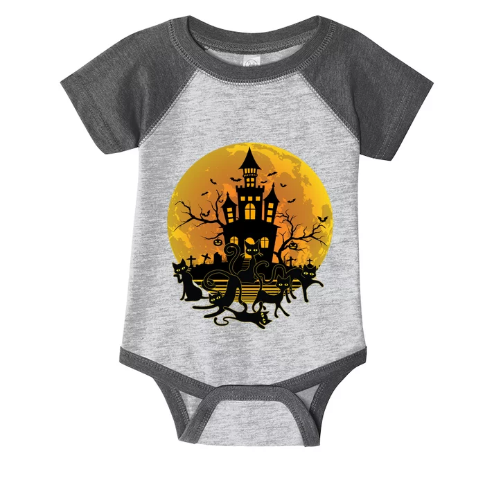 Spooky Halloween Castle Black Cats Infant Baby Jersey Bodysuit