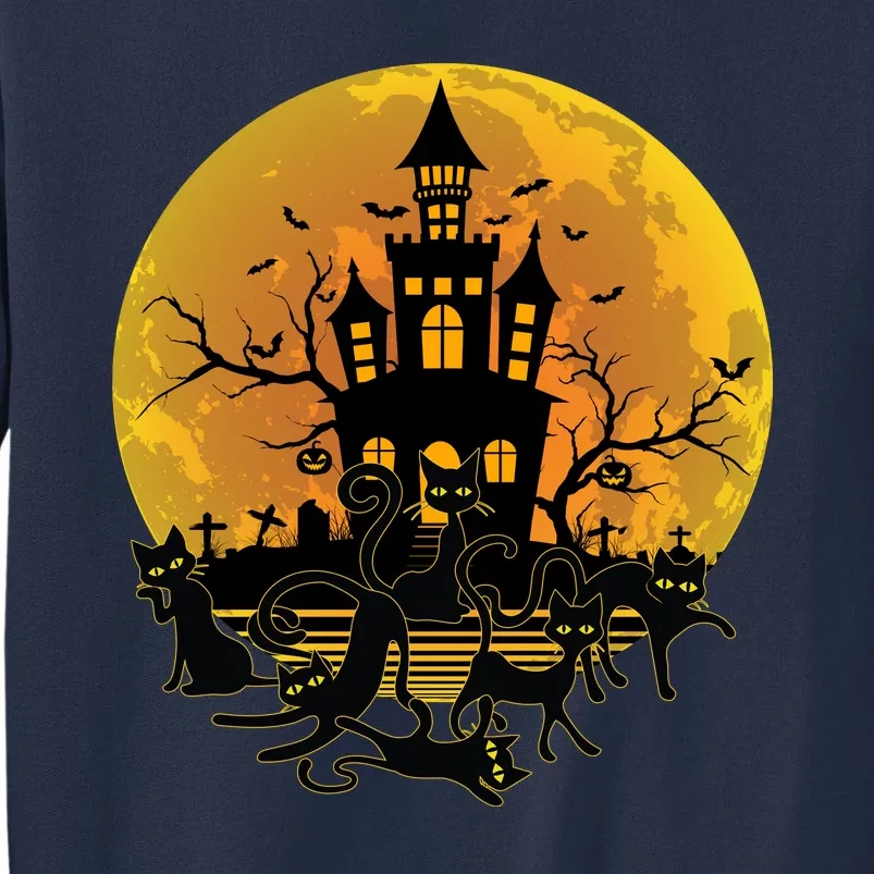 Spooky Halloween Castle Black Cats Sweatshirt