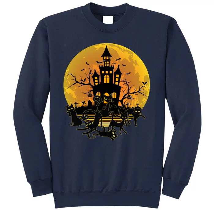 Spooky Halloween Castle Black Cats Sweatshirt