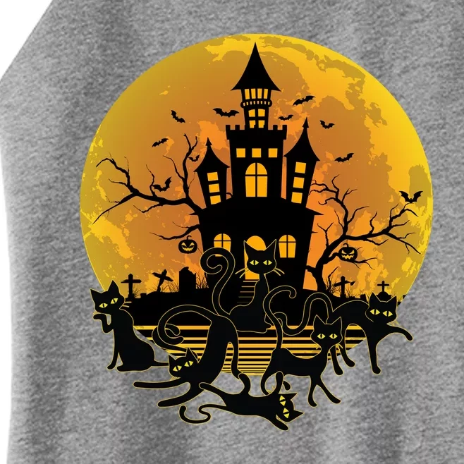 Spooky Halloween Castle Black Cats Women’s Perfect Tri Rocker Tank