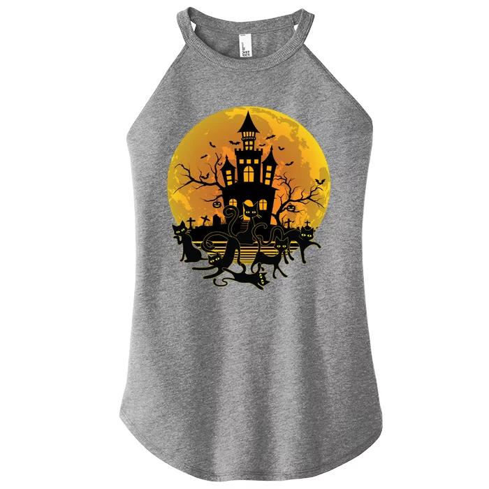 Spooky Halloween Castle Black Cats Women’s Perfect Tri Rocker Tank