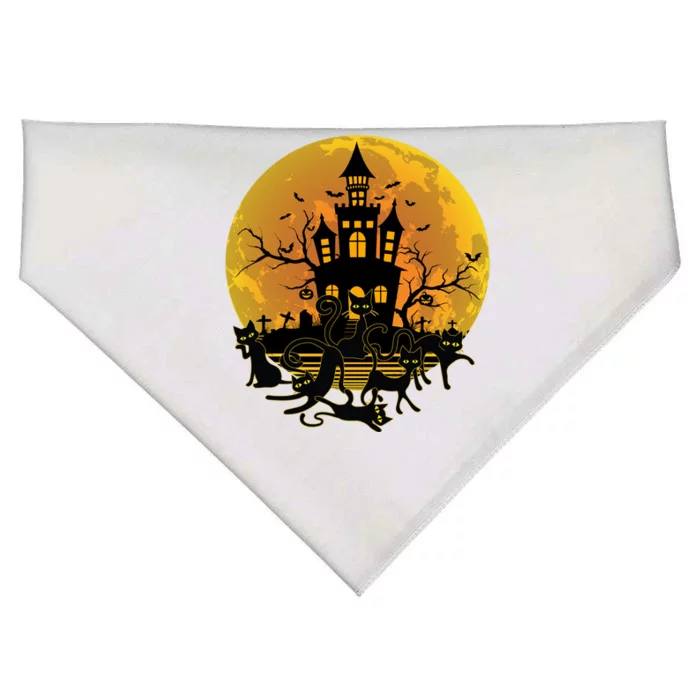 Spooky Halloween Castle Black Cats USA-Made Doggie Bandana