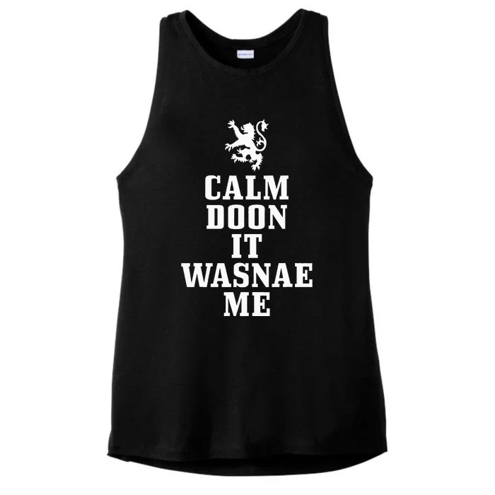 Scottish Heritage Calm Doon It Wasnae Me Scotland Ladies Tri-Blend Wicking Tank