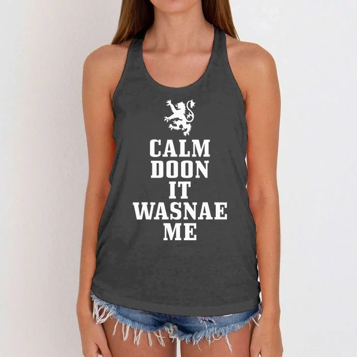 Scottish Heritage Calm Doon It Wasnae Me Scotland Women's Knotted Racerback Tank