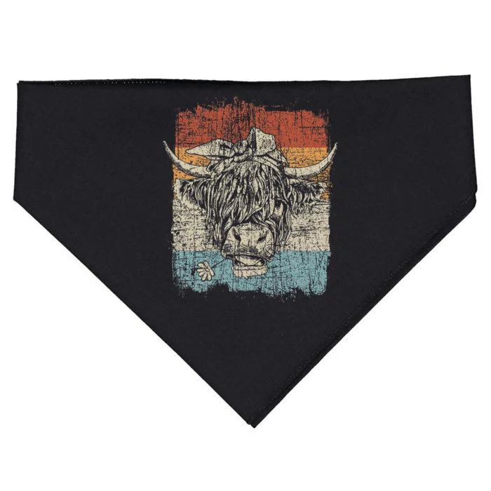 Scottish Highland Cow Cattle Hairy Cow Flowers Woman USA-Made Doggie Bandana