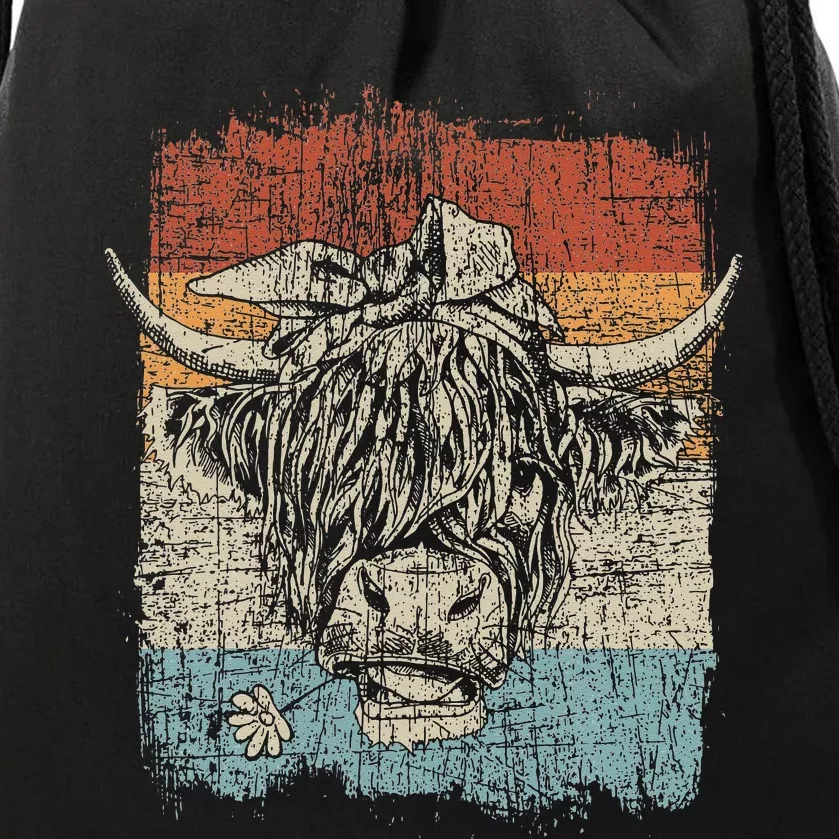 Scottish Highland Cow Cattle Hairy Cow Flowers Woman Drawstring Bag