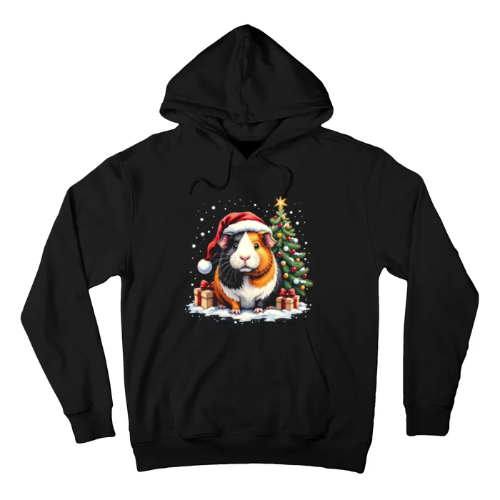 Snow Holiday Christmas Cute Guinea Pig With Santa Hat Hoodie