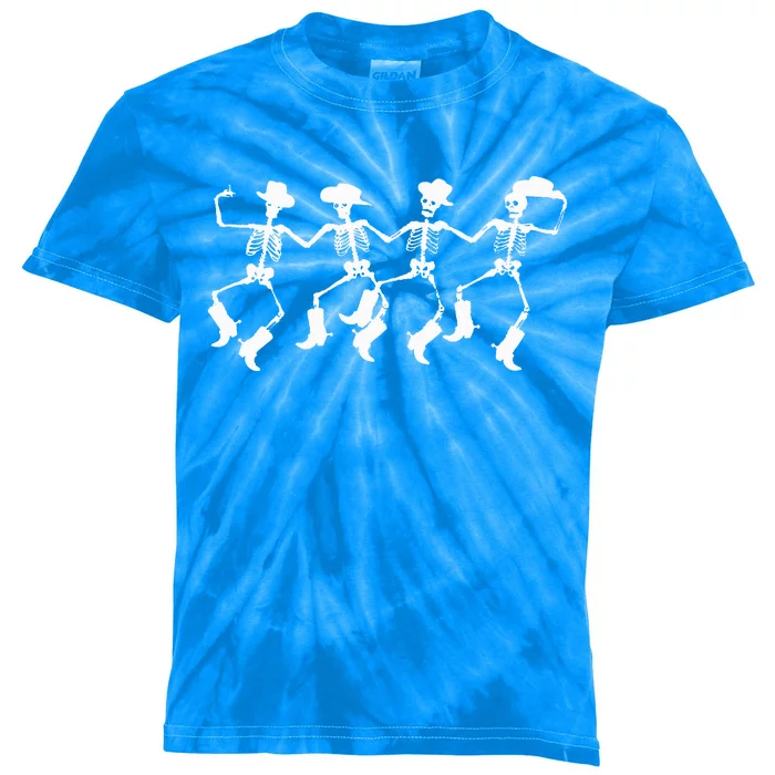 Spooky Halloween Cowboys Skeleton Dance Kids Tie-Dye T-Shirt