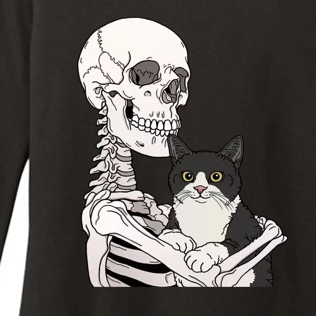 Skeleton Holding Cat Womens CVC Long Sleeve Shirt