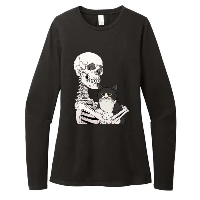 Skeleton Holding Cat Womens CVC Long Sleeve Shirt