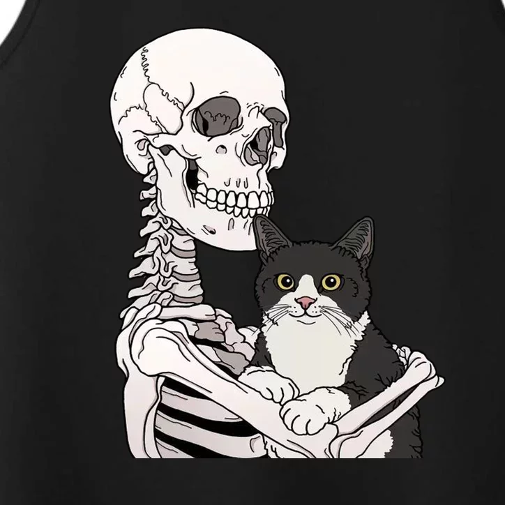 Skeleton Holding Cat Performance Tank