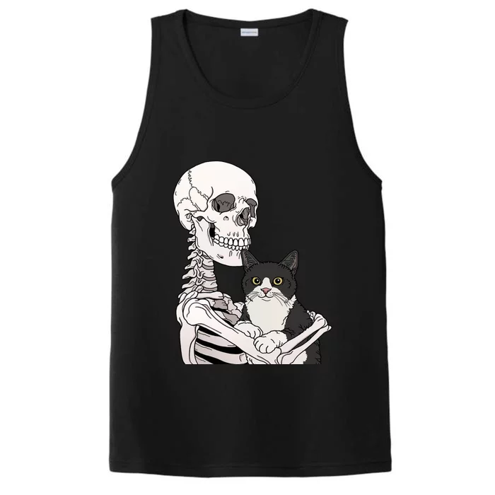 Skeleton Holding Cat Performance Tank