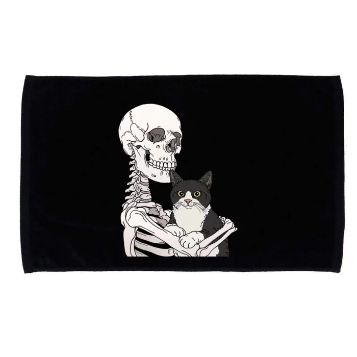 Skeleton Holding Cat Microfiber Hand Towel