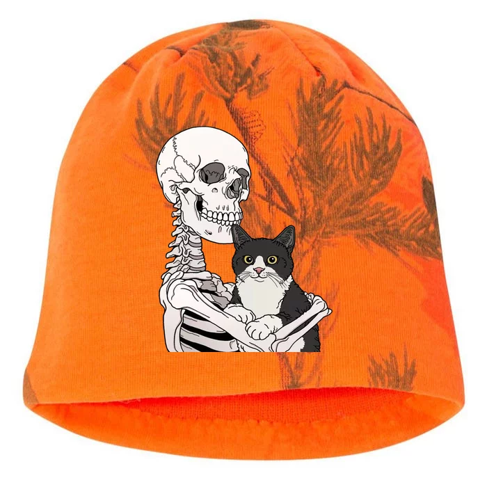 Skeleton Holding Cat Kati - Camo Knit Beanie