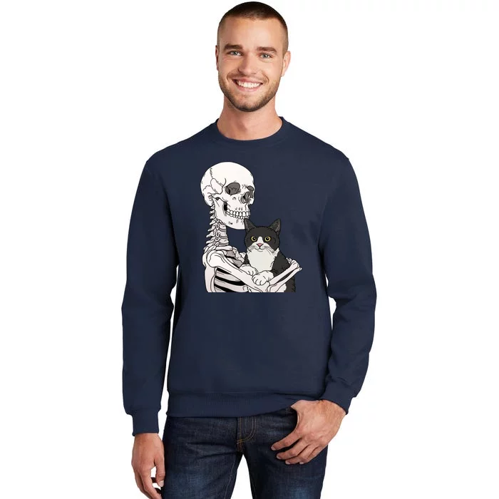 Skeleton Holding Cat Tall Sweatshirt