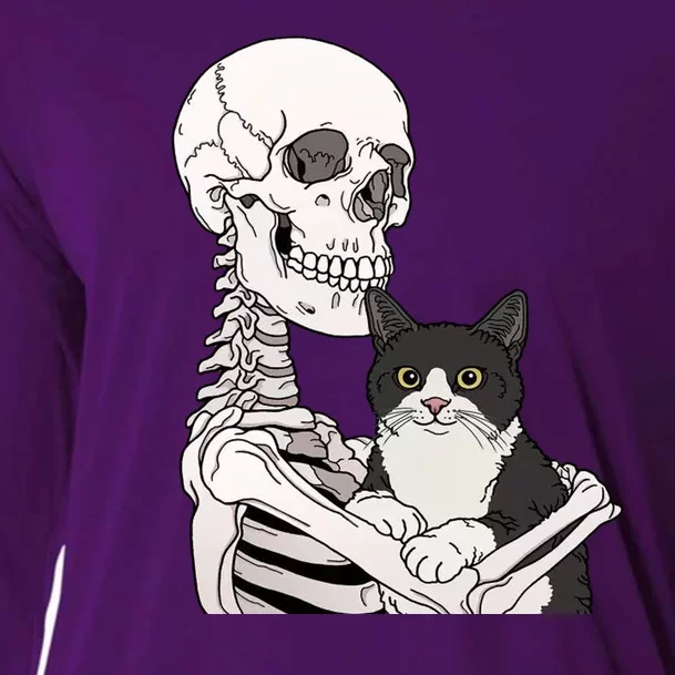 Skeleton Holding Cat Cooling Performance Long Sleeve Crew