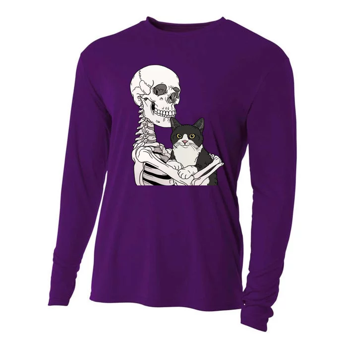 Skeleton Holding Cat Cooling Performance Long Sleeve Crew