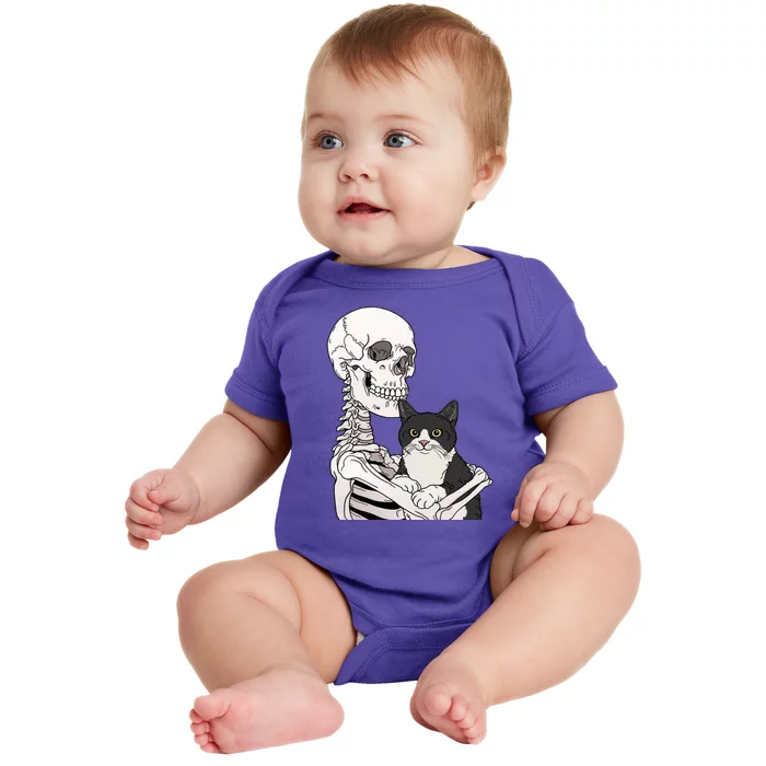 Skeleton Holding Cat Baby Bodysuit