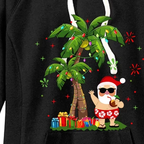 Santa Hawaiian Christmas Palm Tree Lights Xmas Women's Fleece Hoodie