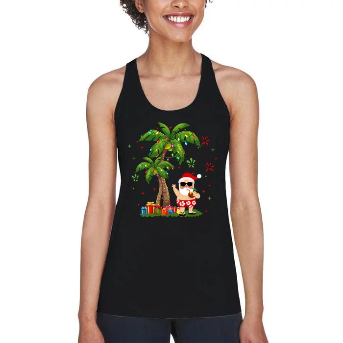 Santa Hawaiian Christmas Palm Tree Lights Xmas Women's Racerback Tank