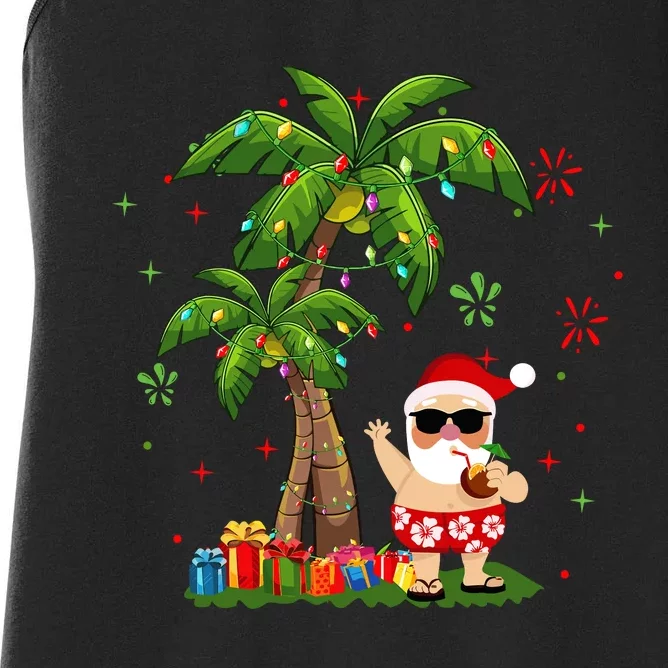 Santa Hawaiian Christmas Palm Tree Lights Xmas Women's Racerback Tank