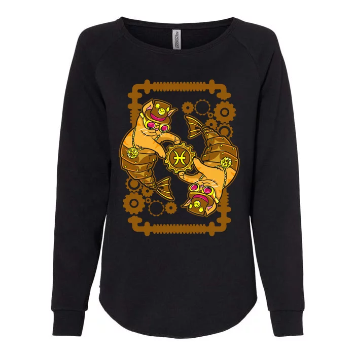 Steampunk Horoscope Cat Pisces Funny Cat Astrology Gift Womens California Wash Sweatshirt