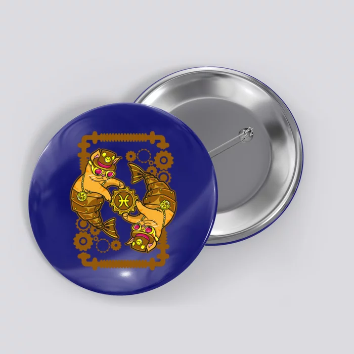 Steampunk Horoscope Cat Pisces Funny Cat Astrology Gift Button