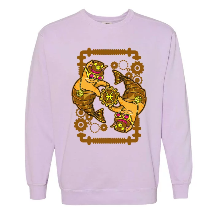 Steampunk Horoscope Cat Pisces Funny Cat Astrology Gift Garment-Dyed Sweatshirt