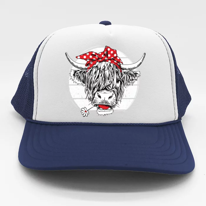 Scottish Highland Cow Cattle Hairy Cow Flowers Gift Trucker Hat