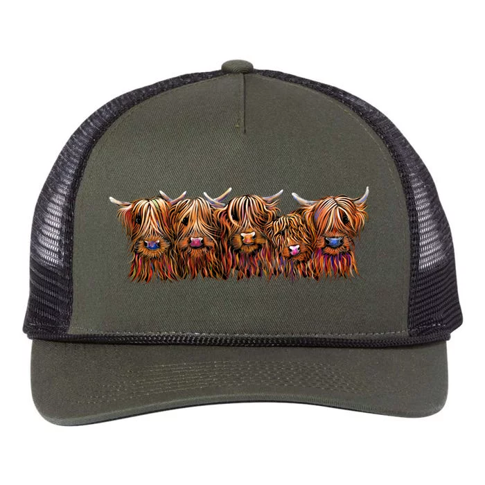 Scottish Highland Cows  The Happy Bunch Of Coos  Cute Gift Retro Rope Trucker Hat Cap